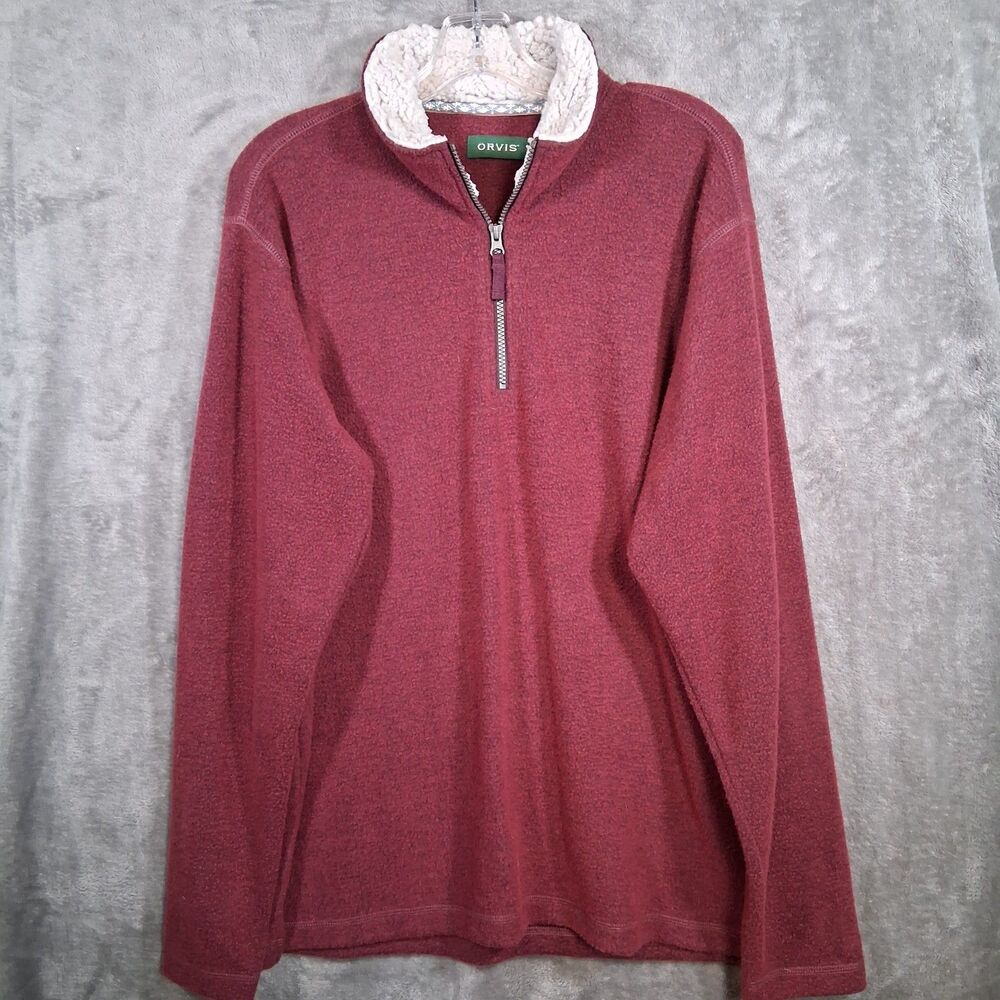Orvis Sweater Mens Large Quarter Zip Pullover‎ Fleece Burgundy